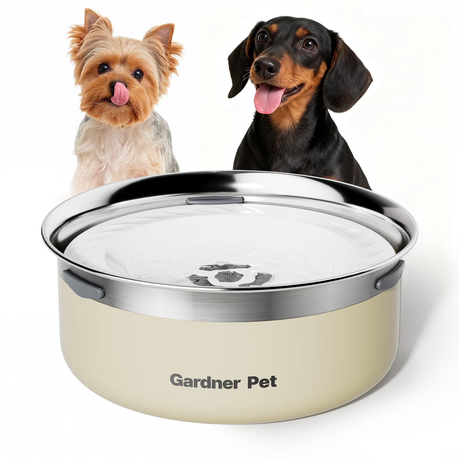 GGardner Pet Ciotola Acqua Cane Antigoccia, 2L Ciotola per Cani in Acciaio Inox a Prova di Fuoriuscite, Anti-Ingoio per Cani di Taglia Grande, Adatta per Interno ed Esterno, Previene Gocce, Bianco