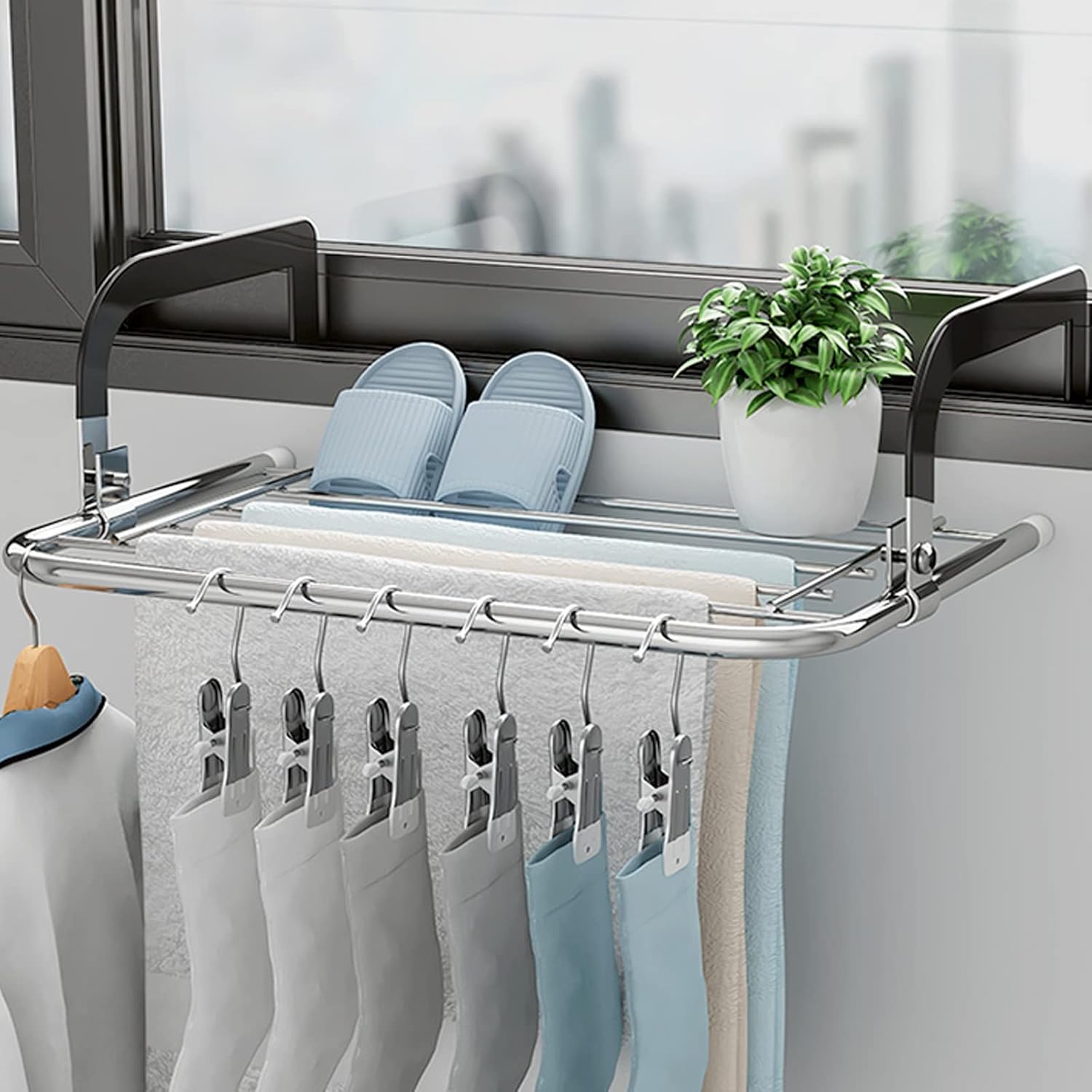 Stainless Steel Clothes Drying Rack - Foldable Portable Indoor Clothes Airer for Socks, Underwear, Bras & Laundry Accessories - Space-Saving Design, Silver