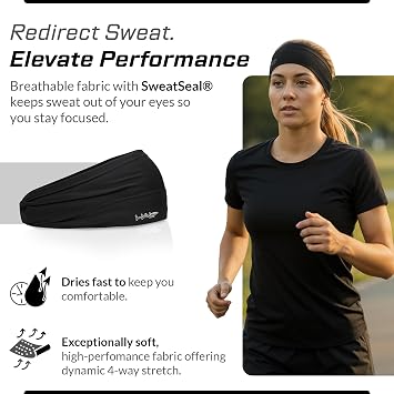 Halo Headband Bandit - 4 Wide Pullover Sweatband Running Headband Men Women Absorbent Soft Comfortable.Channels Sweat Out of Your Eyes Keeps Hair in Place No-Slip