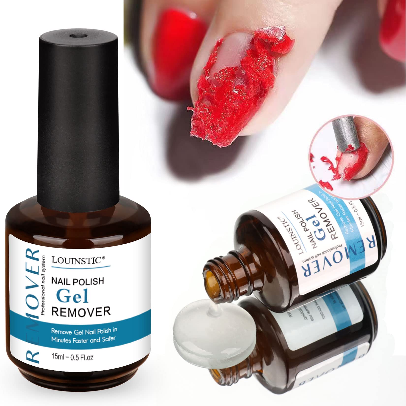 LOUINSTlC Gel Nail Polish Remover 2 Pack, Gel Polish Remover 3-5 Minutes Easy & Quick, Gel Remover for Nails Remove, nall polish remover No Need Soaking Or Wrapping -0.5 0z