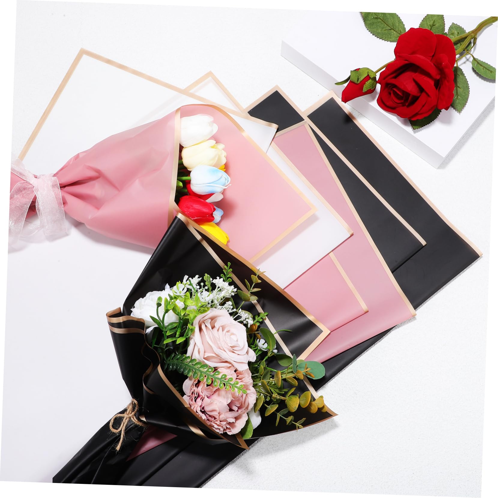 Veemoon Sheets Floral Bouquet Wrapping Paper Black Rose Gold Diy Flower Packaging Paper for Florist Wedding Decor
