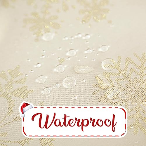 Miniatura 10 de MikiUp Mantel rectangular de Navidad de jacquard, mantel de tela metálica brillante con copos de nieve de Navidad, impermeable y lavable, mantel