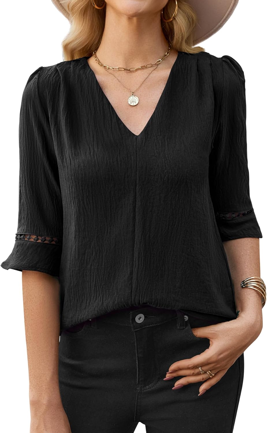 siliteelon Women Dressy Casual Blouse 3/4 Sleeve Tops V Neck Office Work Shirt Classy Ladies Clothes Spring 2026 Trendy - Image 8