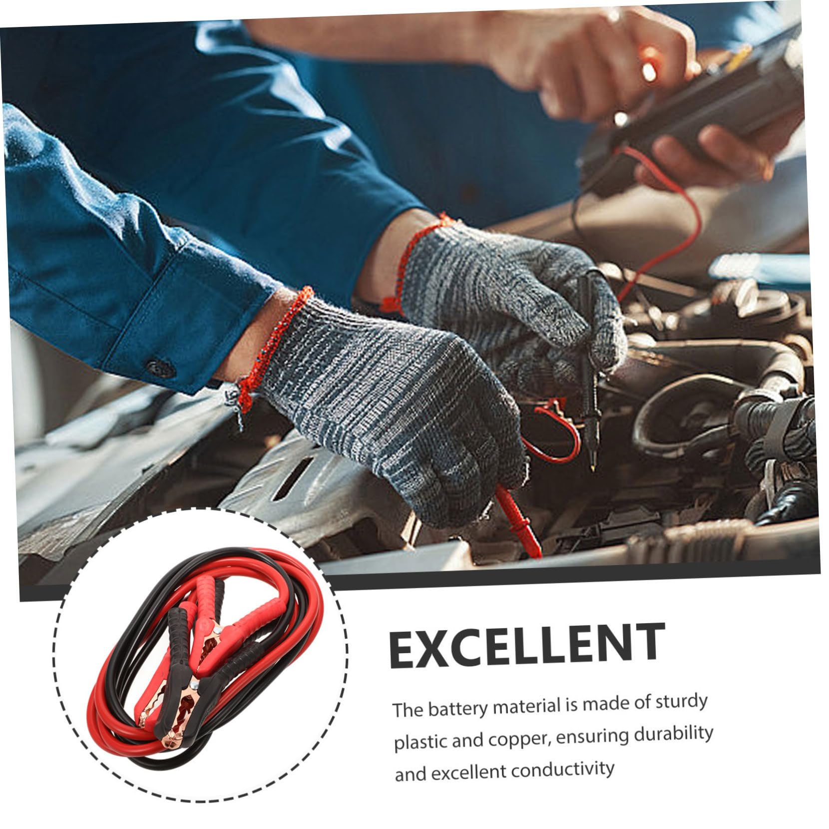 Cable de Arranque de Batería de Coche 2, 5m Cobre Plástico | Vehículo y Batería, Uso en Emergencias, Conexión Práctica y Cómoda, Referencia Eléctrica