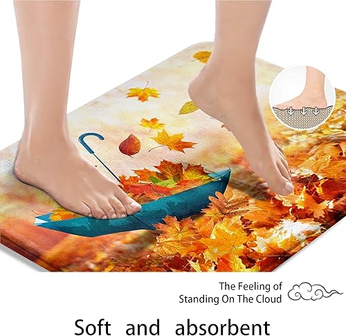 Miniatura 7 de Arttown Juego de baño de otoño con cortina de ducha y alfombras y accesorios, juego de cortina de ducha de paraguas de otoño de hoja de arce,