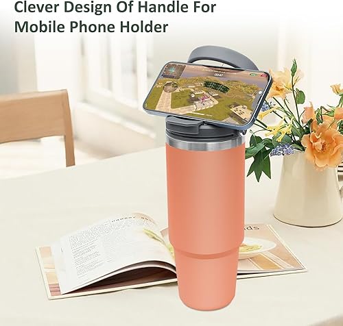 Miniatura 7 de Vaso de 40 onzas con asa y popote, vasos aislados de acero inoxidable, botellas de agua para la escuela, taza de viaje para café a prueba de fugas,