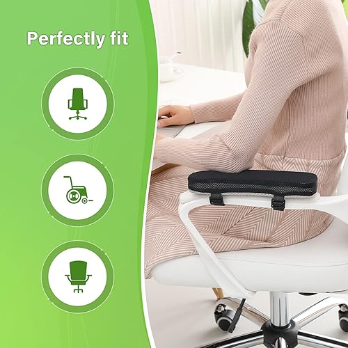 Vista 22 de Silla ergonómica extra gruesa de 2 pulgadas para oficina y juegos con almohadillas para reposabrazos de espuma viscoelástica, juego de 2 piezas