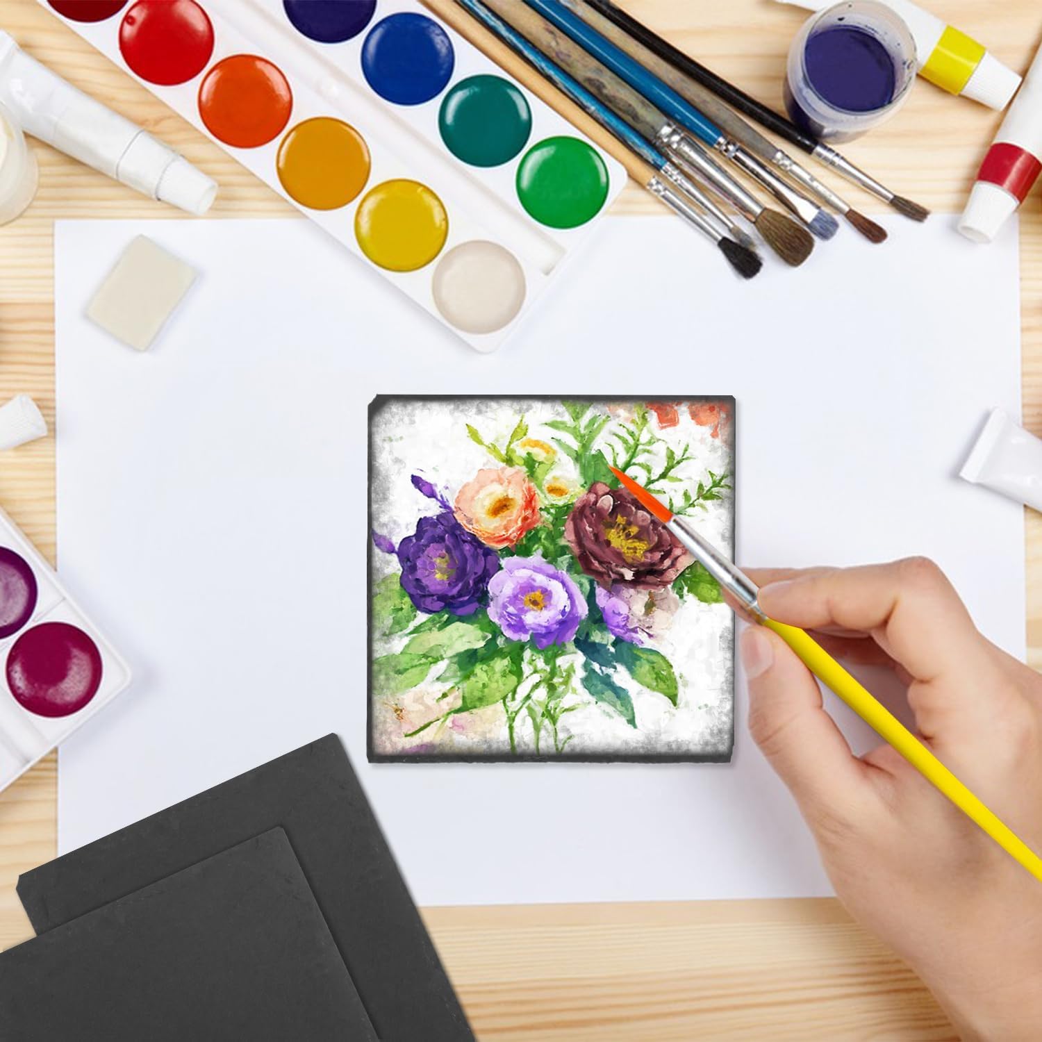 50 Pack 4 Inch Slate Coasters,Coasters for Drinks, Black Stone Coaster with Anti-Scratch Bottom, Ideal for Home Decor, Bar, Housewarming Gifts, and Laser Engraving KUKLIPJIM - Image 6