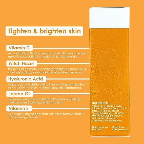 Vitamin C Serum for Face - 20% Skin Brightening Serum for Face Made with Hyaluronic Acid & Vitamin E | Hydrating Serum for Dark Spots, Fine Lines and Wrinkles (1fl.oz/30ml)