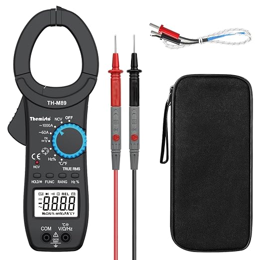 Themisto TH-M89 Auto Range, AC Current, True Rms Digital Clamp Meter (1000A,6000 Counts), Black