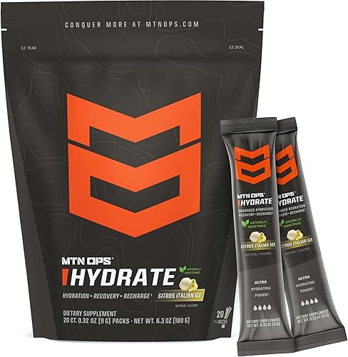 MTN OPS Hydrate Electrolytes - Mezcla de bebida en polvo, endulzada naturalmente con fruta del monje, sin gluten, 20 paquetes de electrolitos