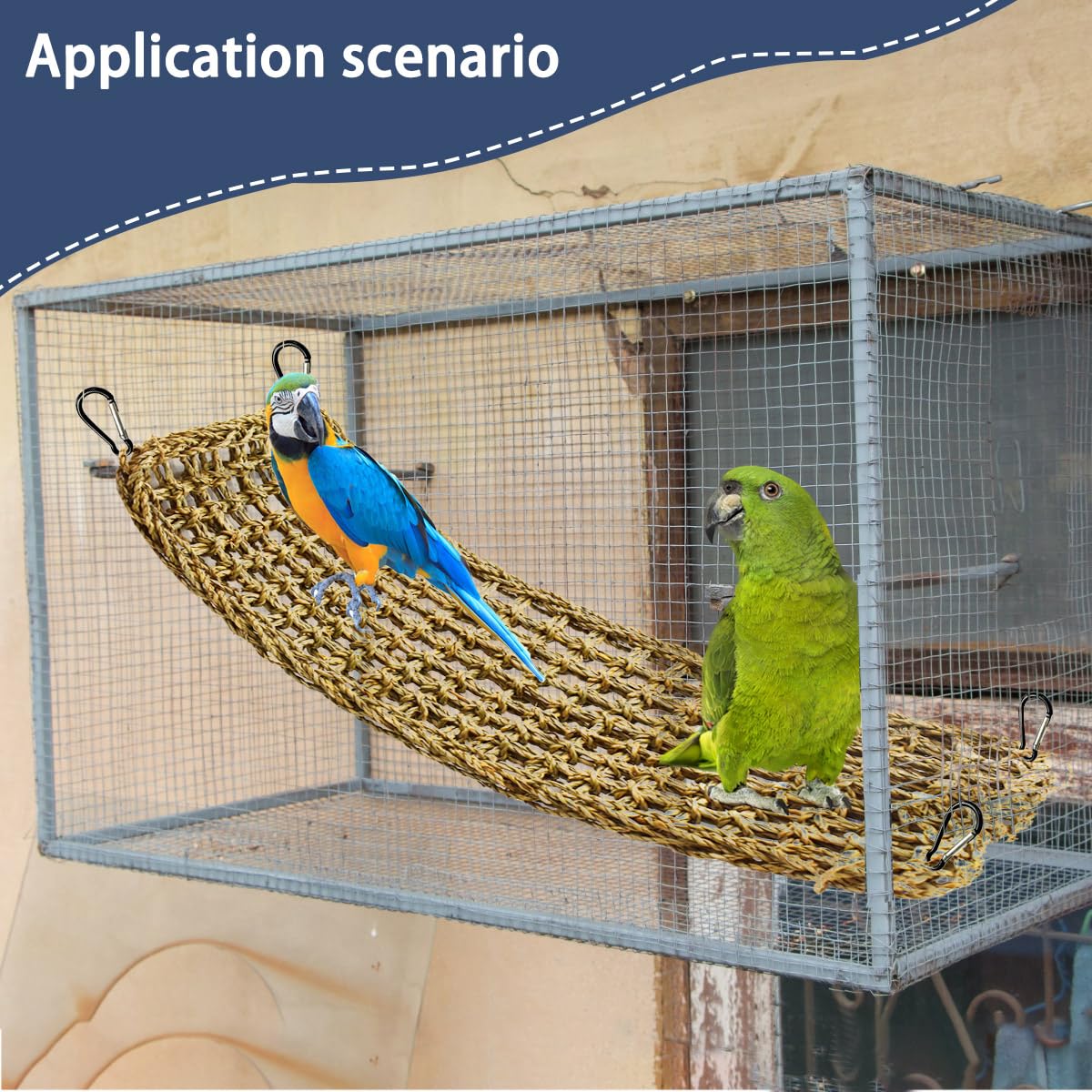 19.7 x 7.87 Bird Seagrass Mat Natural Seagrass Woven Net Rat Cage Accessories Bird Foraging Chew Wall Toys Climbing Rope Ladder Chew Toys for Parrots Cockatoos Lovebird Cockatiel Hamster Parakeet - image 4