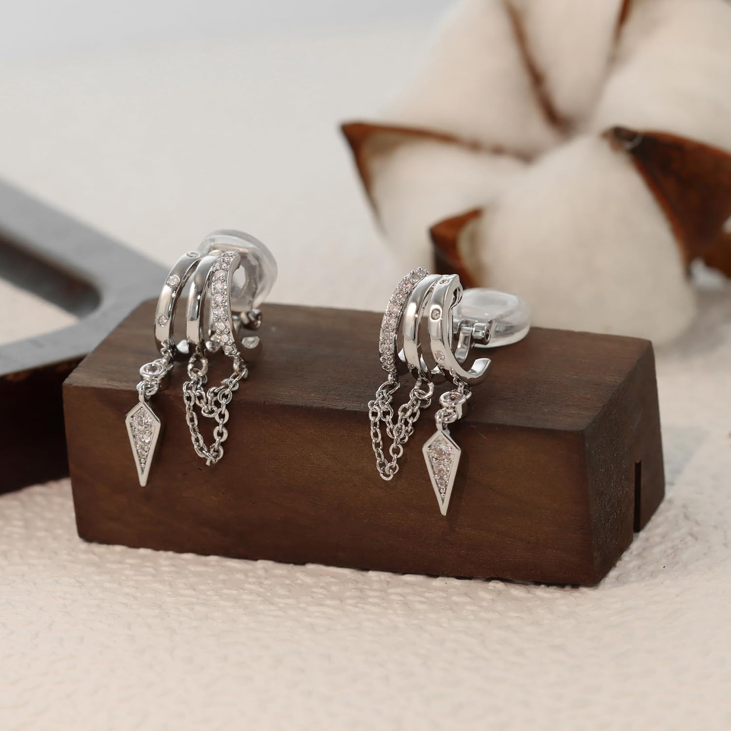 Clip On Earrings for Women Chain Moon Star Cross Hoop Dangle Earring No-Pierced Gold Silver - Image 4