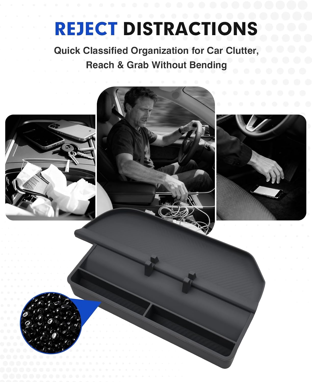 Autorder Passenger Storage Organizer Mat for 2026 Toyota RAV4 Accessories - Anti-Slip Silicone Tray with Phone Slot and Extra Compartments - Black image 5