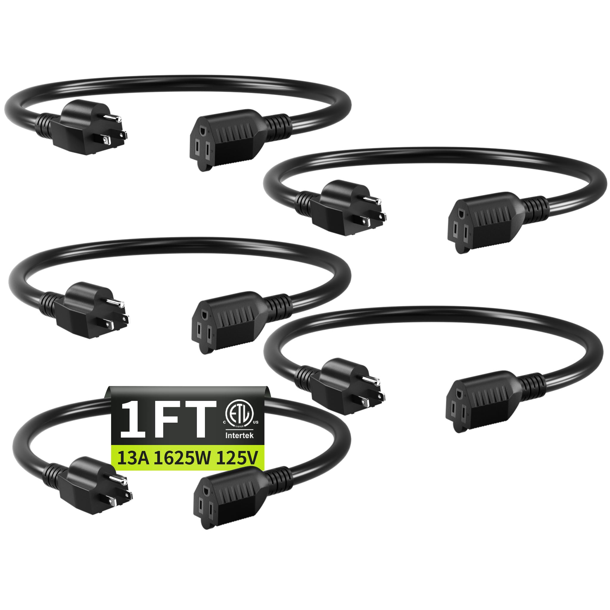 Photo 1 of Seeklyze 16/3 Black Extension Cord 1FT 5Pack Indoor, Short Extension Cord