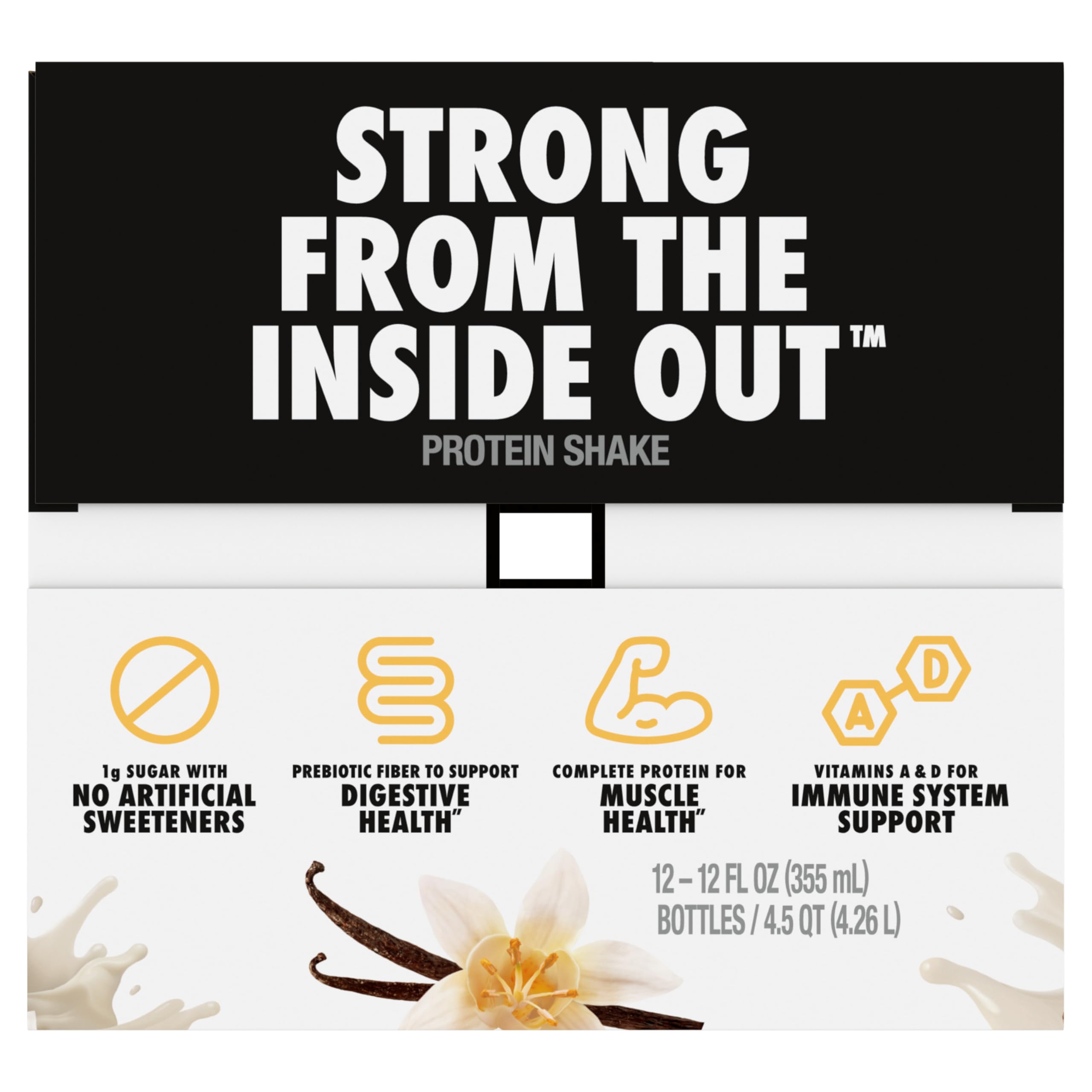 Oikos Protein Shake, Vanilla, 30g High Protein Drinks, Shelf Stable, Ready to Drink, 5g Prebiotic Fiber, 12 fl oz Bottle, 12 Count​