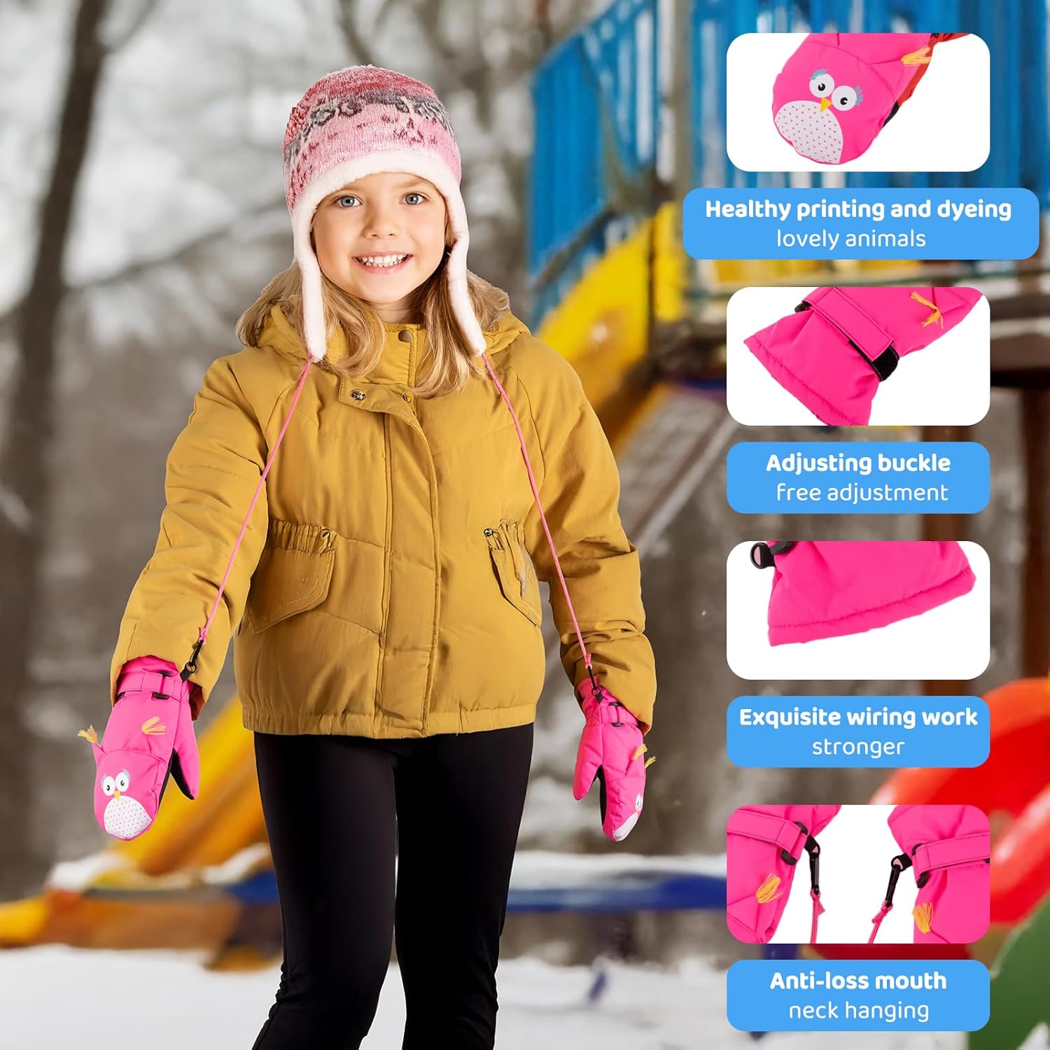 Kids Ski Mittens Waterproof Snow Windproof Thinsulate Warm Winter Cold Weather Gloves with String for Boys Girls - Image 6