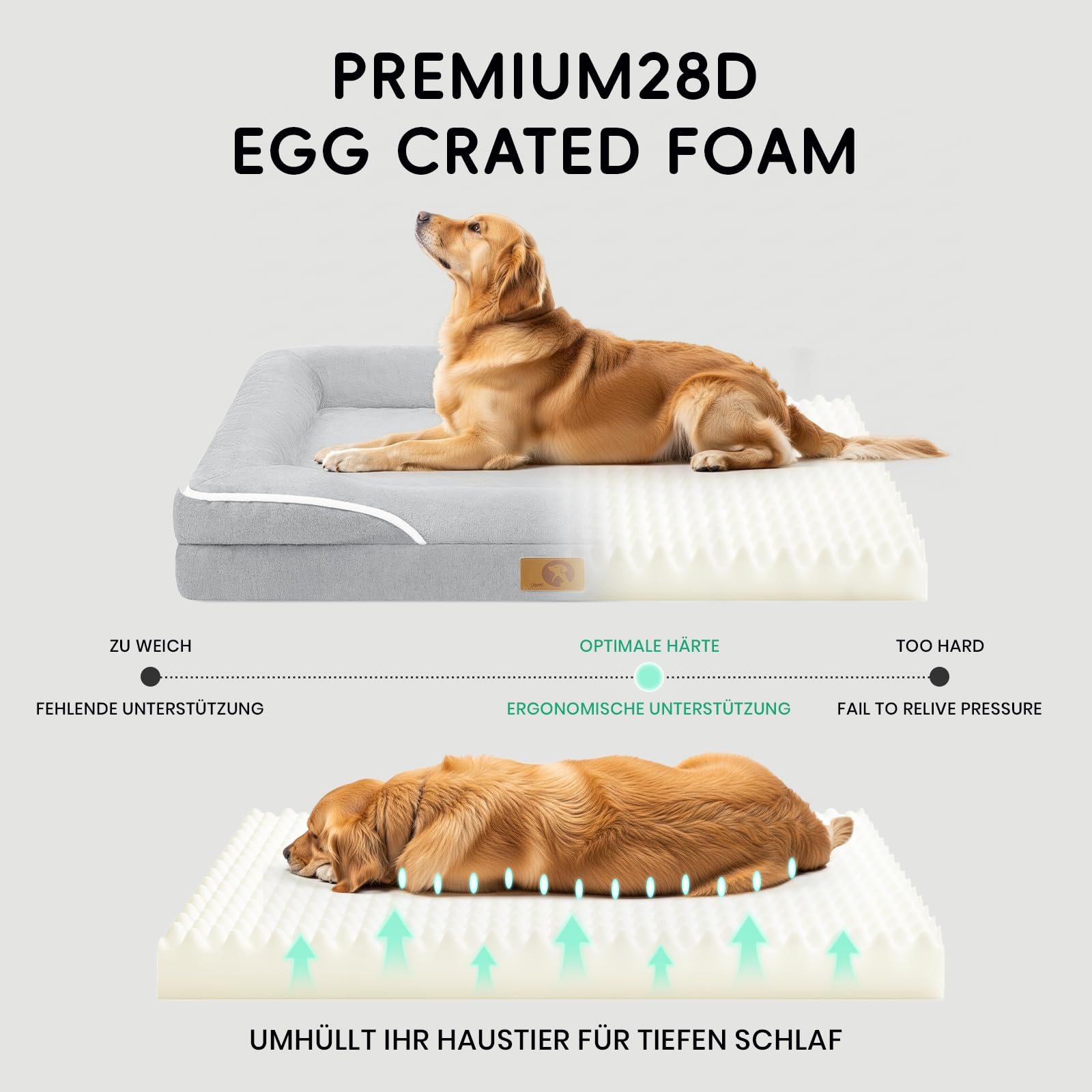 L'AGRATY XL Plus Hundebett, orthopädische Memory-Schaum-Hundebetten, waschbares Hundebett, hellgrau