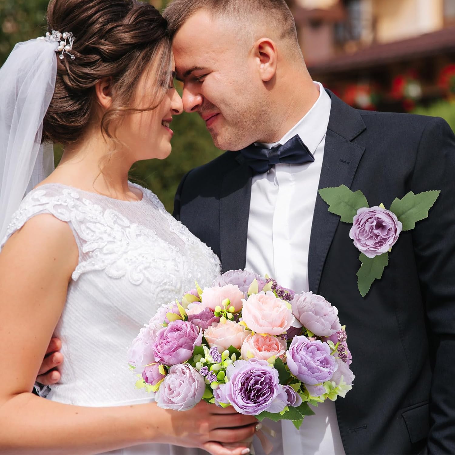 Geosar 8 Bundles Artificial Peonies Flowers Fake Silk Peony Bouquet Faux Peonies Flowers Bulk for Decoration Vase Floral Arrangements Wedding Party Table (Gray Purple,Light Purple) - Image 7