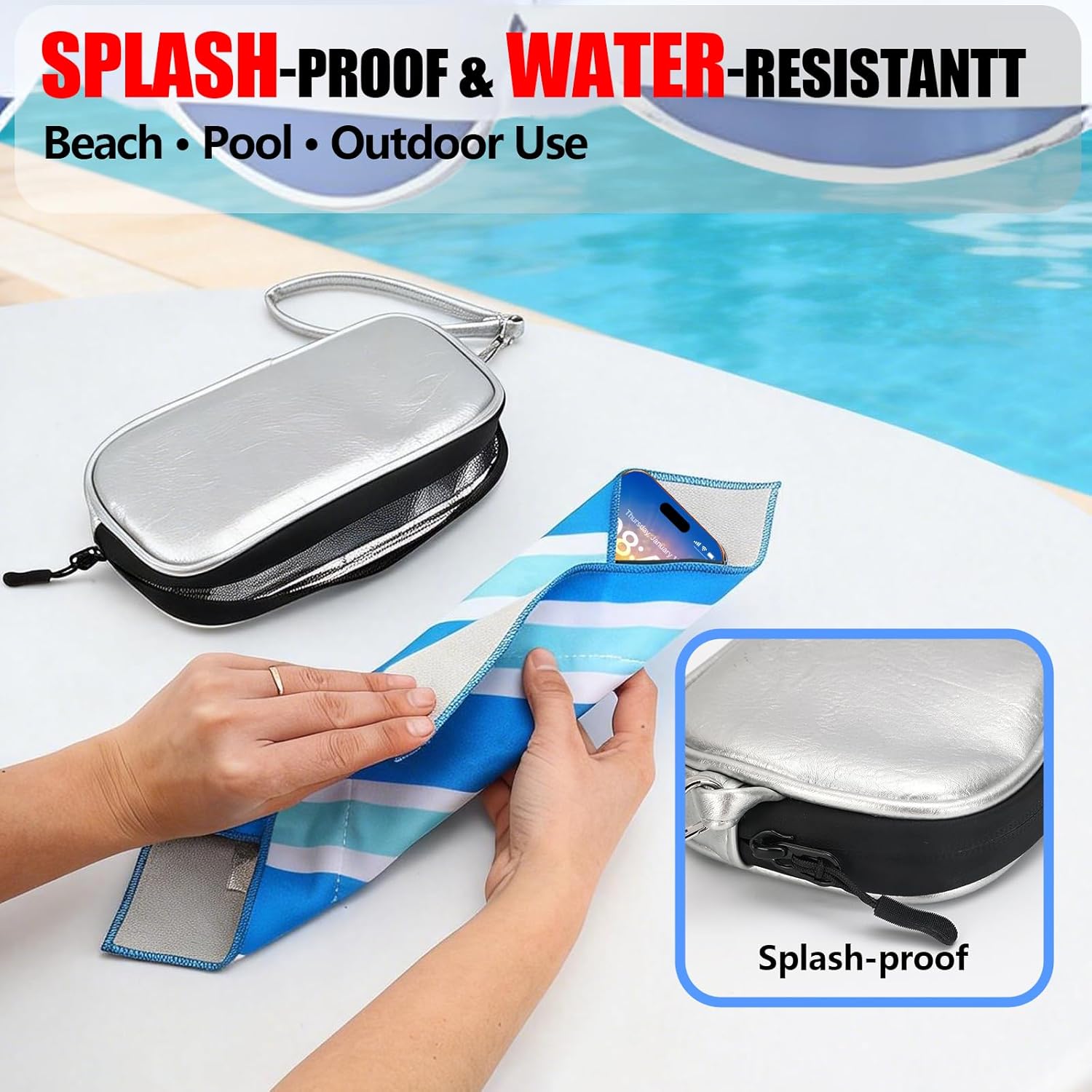 Thermal Phone Cooling Pouch for Beach & Pool iPhone Cooling Bag with 2 Reusable Gel Packs Prevent Overheating Phone Cooler Bag for Summer Heat