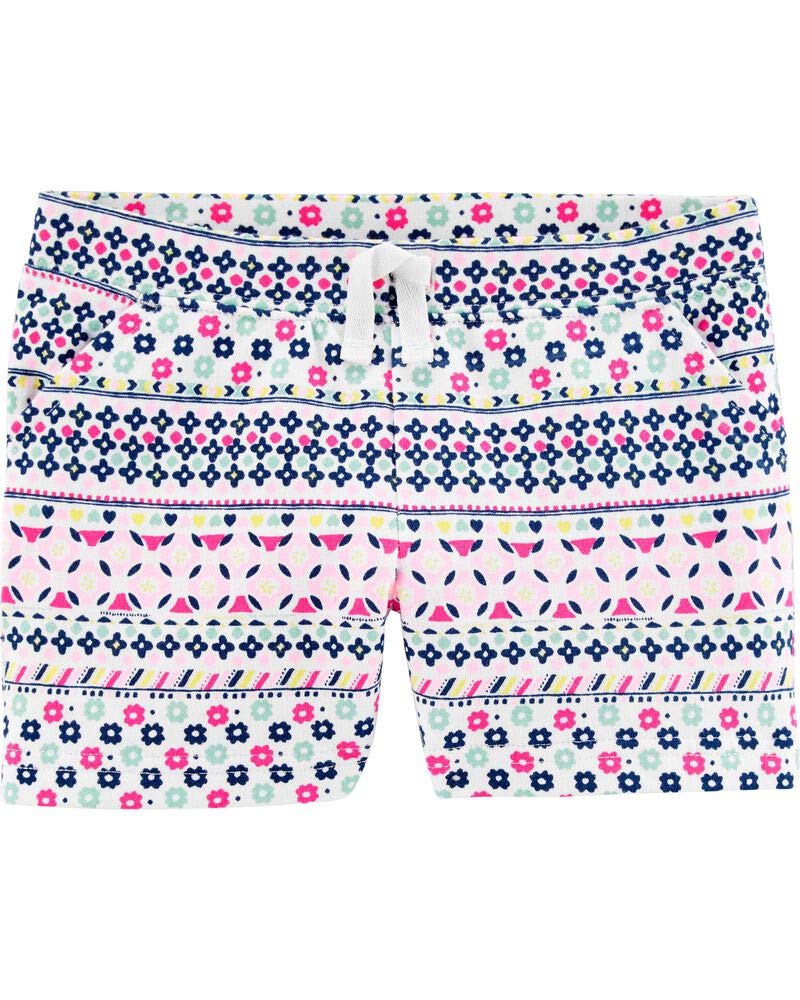 Carter's Girls' Striped Floral Pull On Terry Shorts, Multi, 9 Months