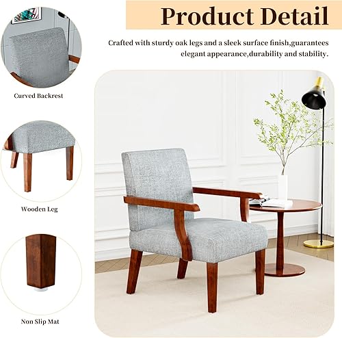 Miniatura 12 de Juego de 2 sillas decorativas de tela, juego de 2 sillas con brazos con mesa auxiliar de madera, sillas de sala de estar con asiento suave para sala