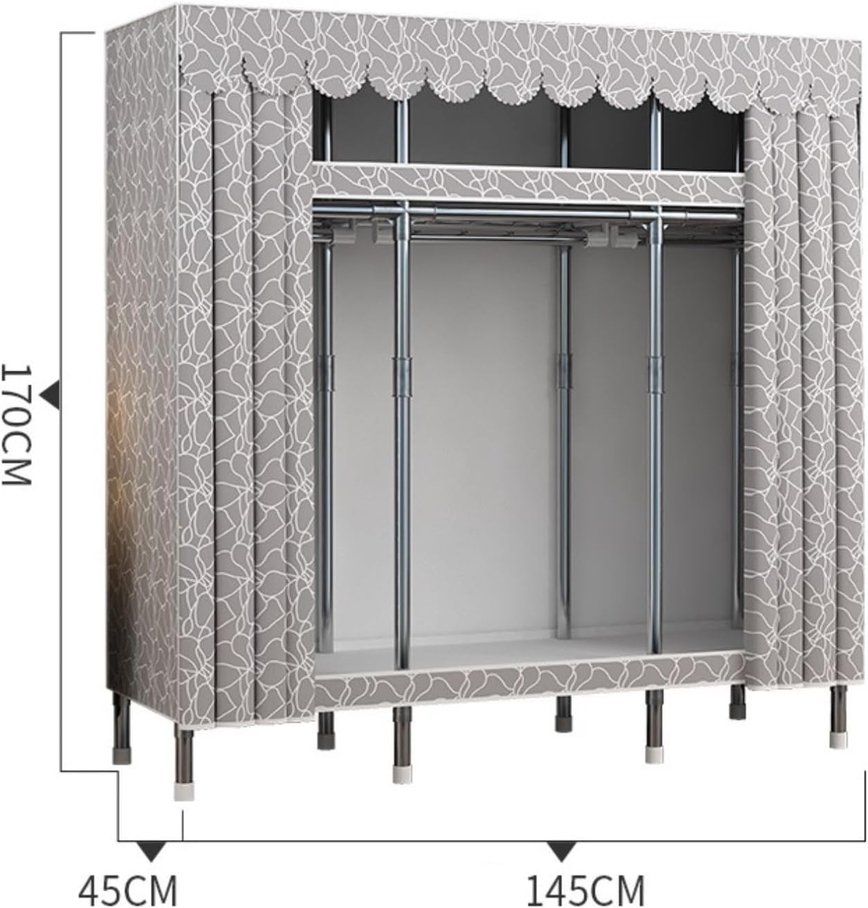 Portable Closet Wardrobe Closet Heavy Duty Portable Wardrobe Closet with Cover Wardrobe with Zipper for Bedroom Easy Assemble(145 * 45 * 170cm)