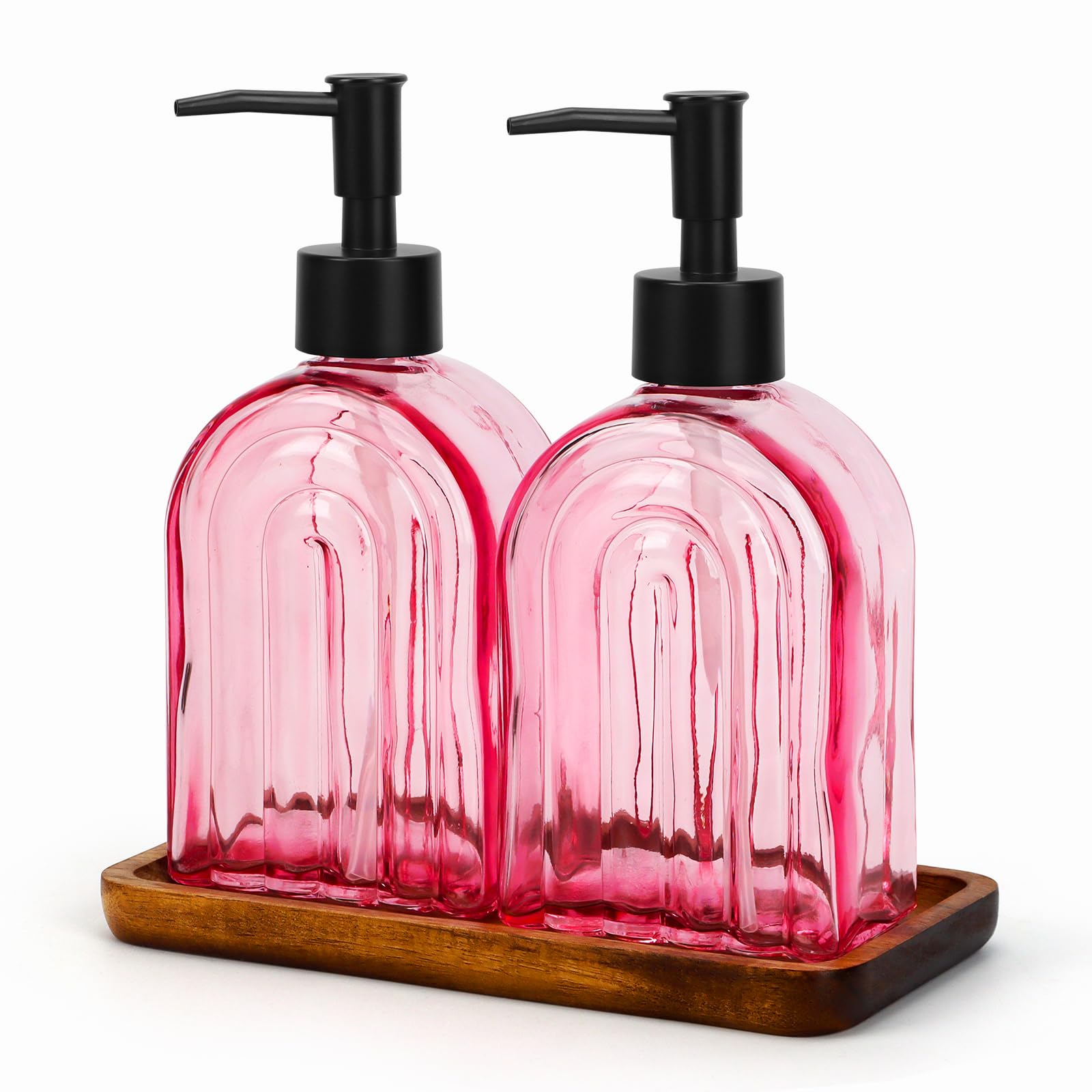 2 Pack Arch Glass Soap Dispenser 400ml with Wood Tray