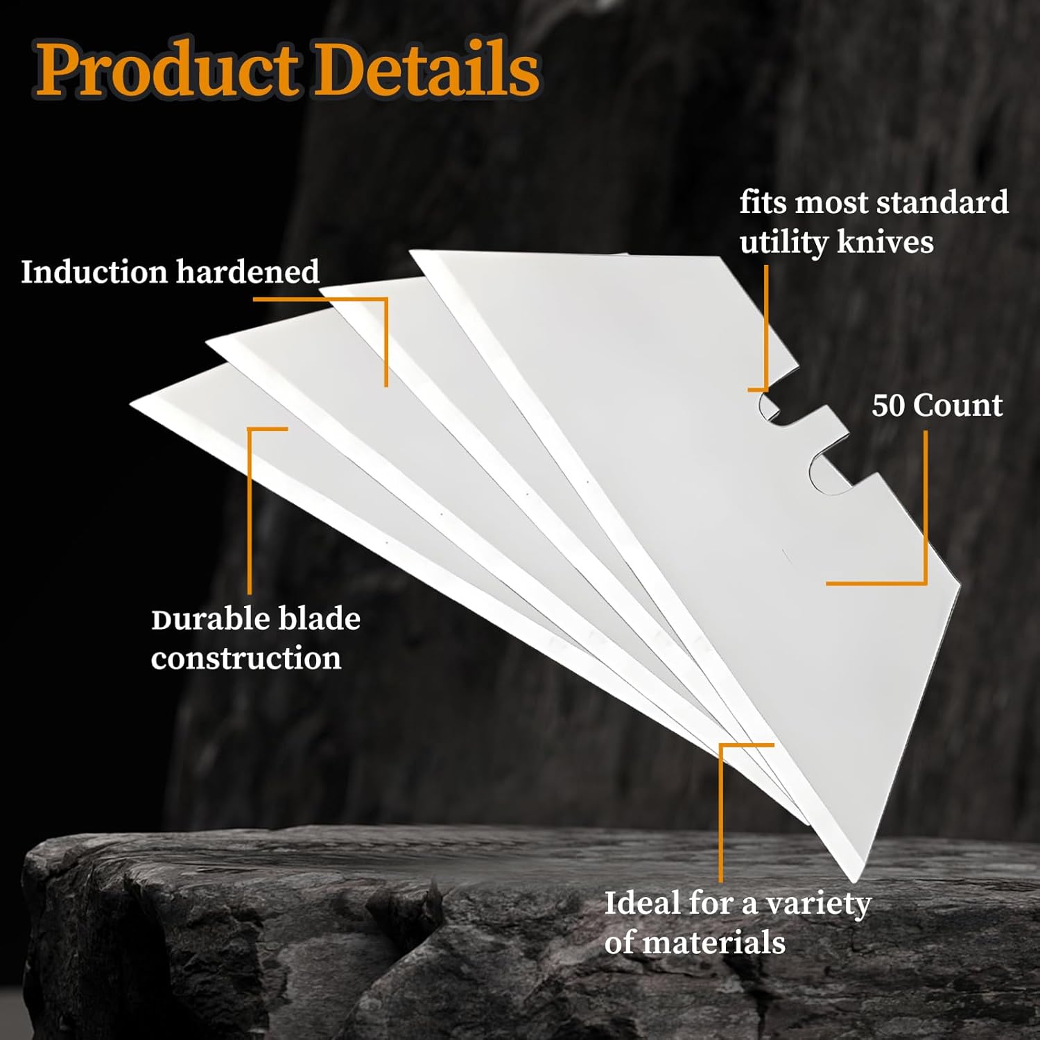 Bonsicoky 50 Pack Utility Knife Blades, SK5 Steel Box Cutter Blades Replacement Blades, Razor Standard Blades for Most Standard Utility Knives
