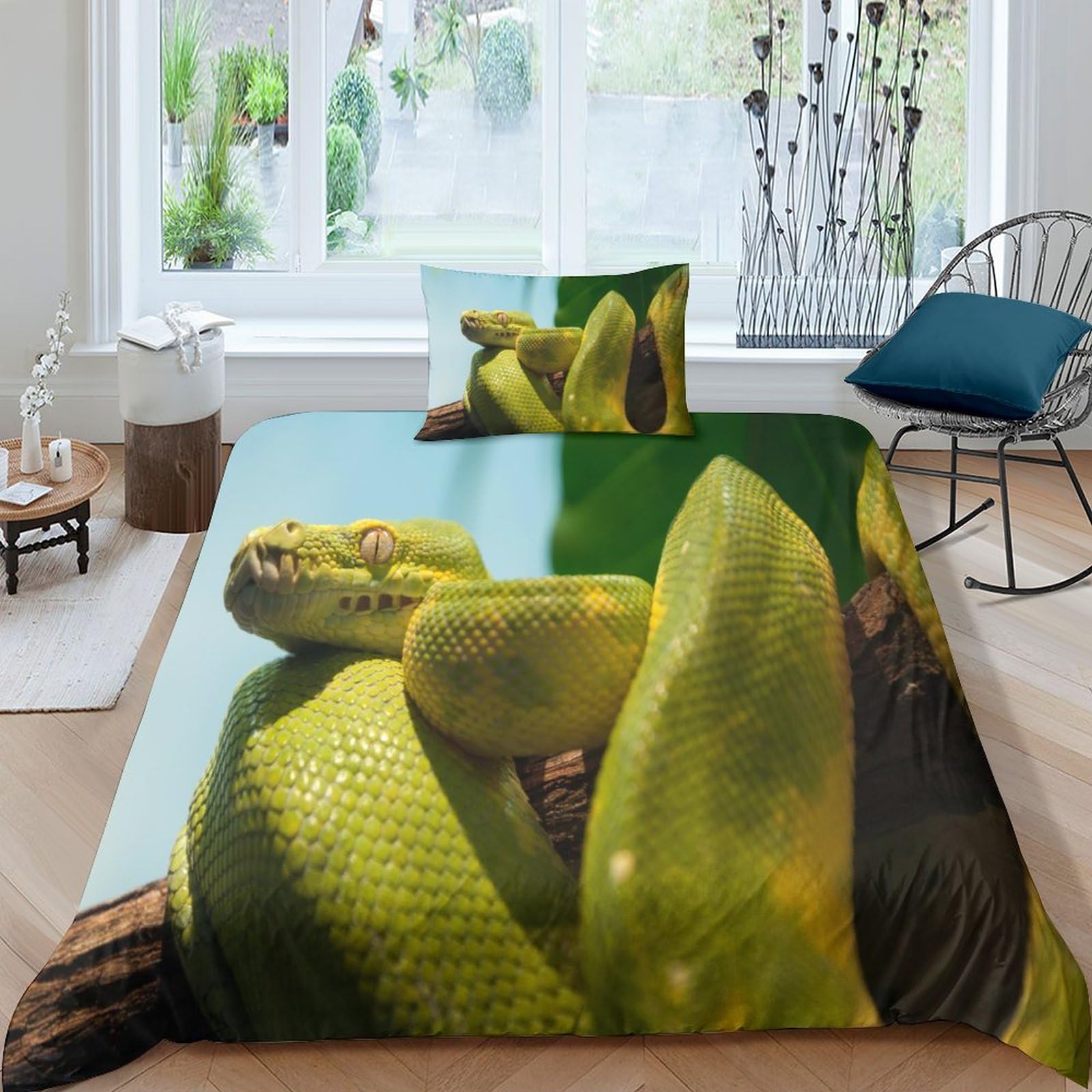 Housse de couette serpent 3D lit simple 135x200 parure 3 pièces