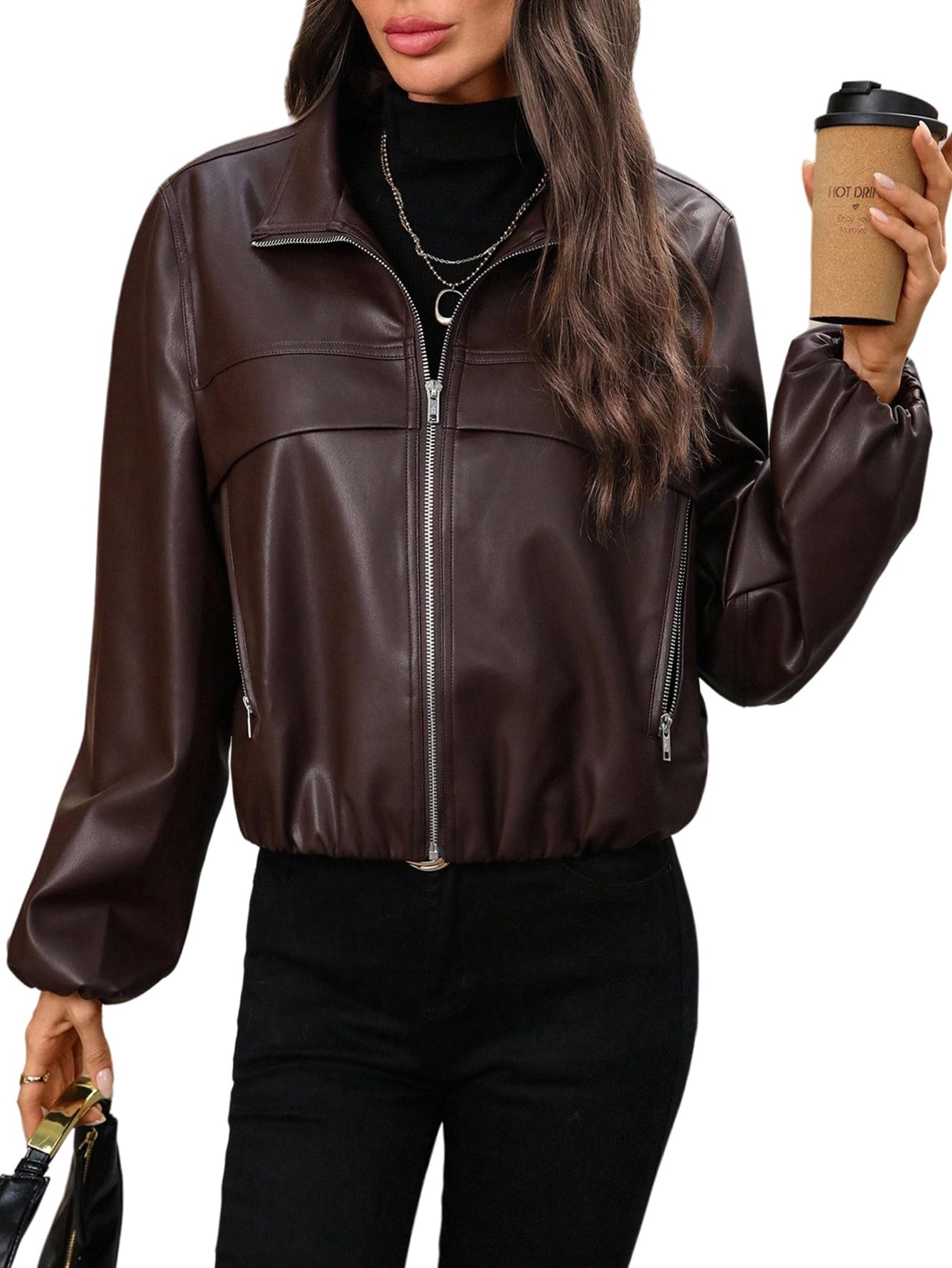 GORGLITTER Damen Lederjacke PU Leder Jacke Motorradjacke Herbstjacke Lockere Jacken Langarm Freizeitjacke Bomberjacke Herbst Outfits