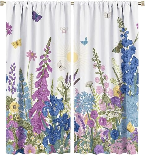 Miniatura 572 de Retro 70s Floral Blackout Window Curtains, Watercolor Flower Plant Rustic Modern Style Pattern Window Drapes, for Bedroom Living Room 42x45in 2