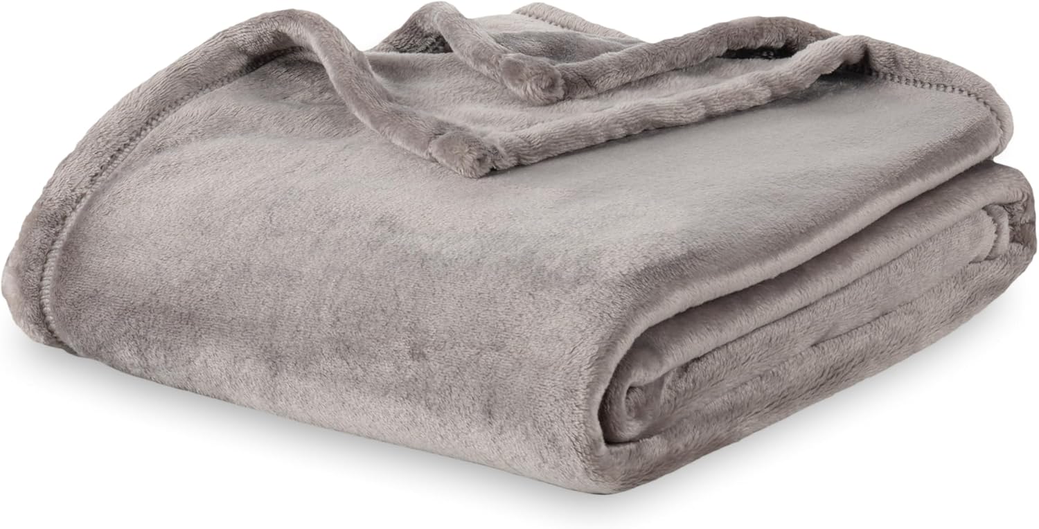 Berkshire Blanket Classic VelvetLoft® Solid Bed Blanket Queen Size,Lightweight Soft Fuzzy Plush Blanket for Bed and Couch,Charcoal Gray,90x90 Inches