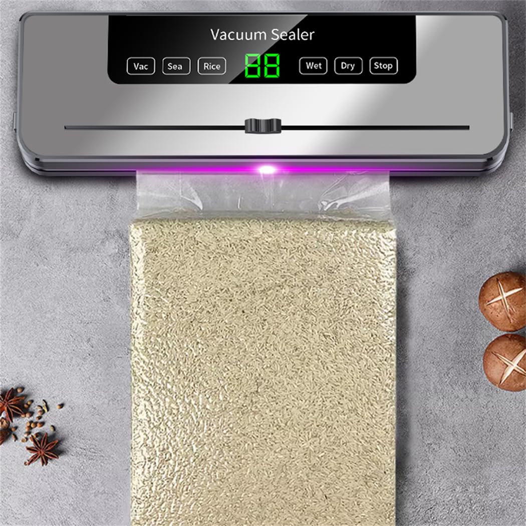 Selladora al vacío de Alimentos Multifuncional de 65 kPa con rebanadora, selladora de 30 mm de Longitud para conservación de Alimentos Secos y húmedos, con 10 Bolsas de vacío y Manguera (Plateada).