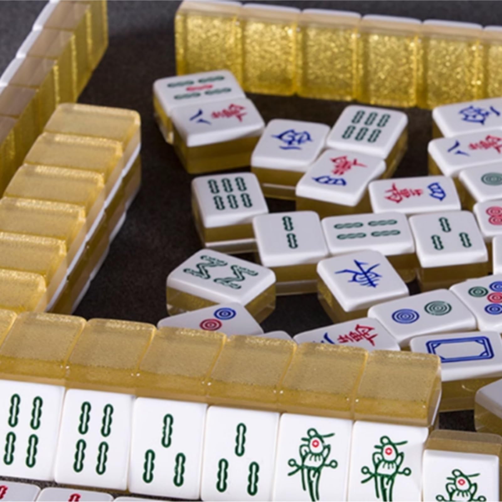 Chinesische Mahjong-Spielsteine Chinesisches Mahjong-Set aus Kristall, 144 Steine, mit Kunststoffbox und Tischdecke, Schwarz