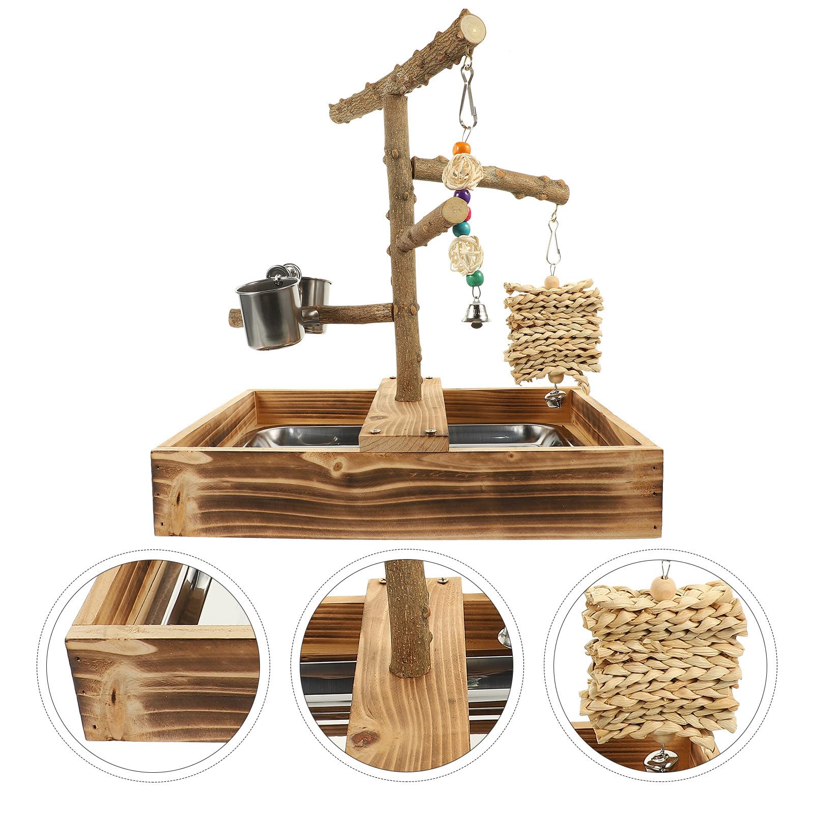 SOIMISS Support à Oiseaux en Bois Naturel pour Perruches et Perroquets, Perchoir Résistant Favorisant l'exercice et Jeu Interactif à Domicile