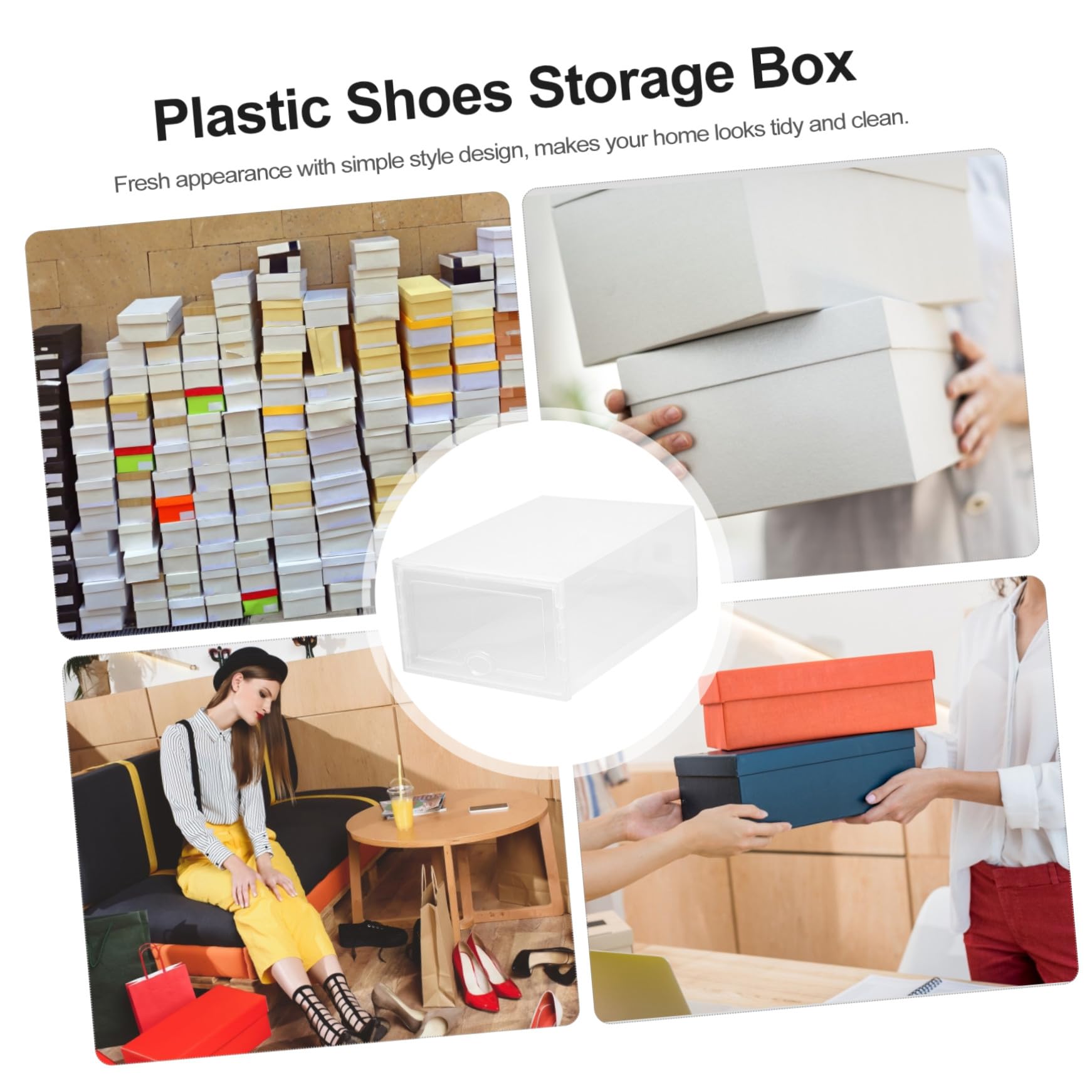 Set 6 Scatole Portascarpe Trasparenti in Plastica Cassetto, Contenitori Impilabili 33x23x14 Cm per Organizzazione Casa e Armadio