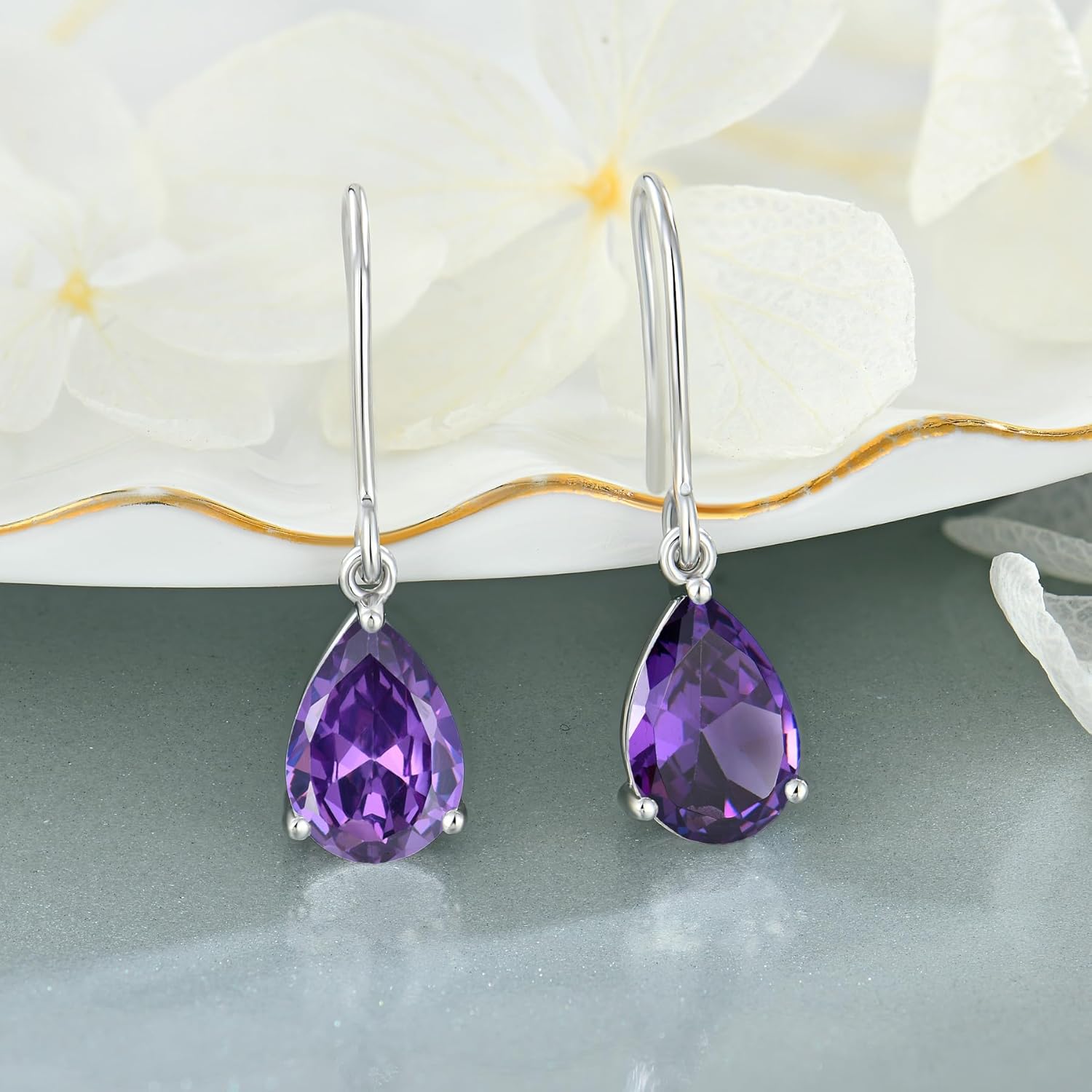 925 Sterling Silver 7x10MM Teardrop Birthstone Earrings, Solitaire Dangle Fish Hook Earrings for Women, Prom Jewelry Gifts - Image 4