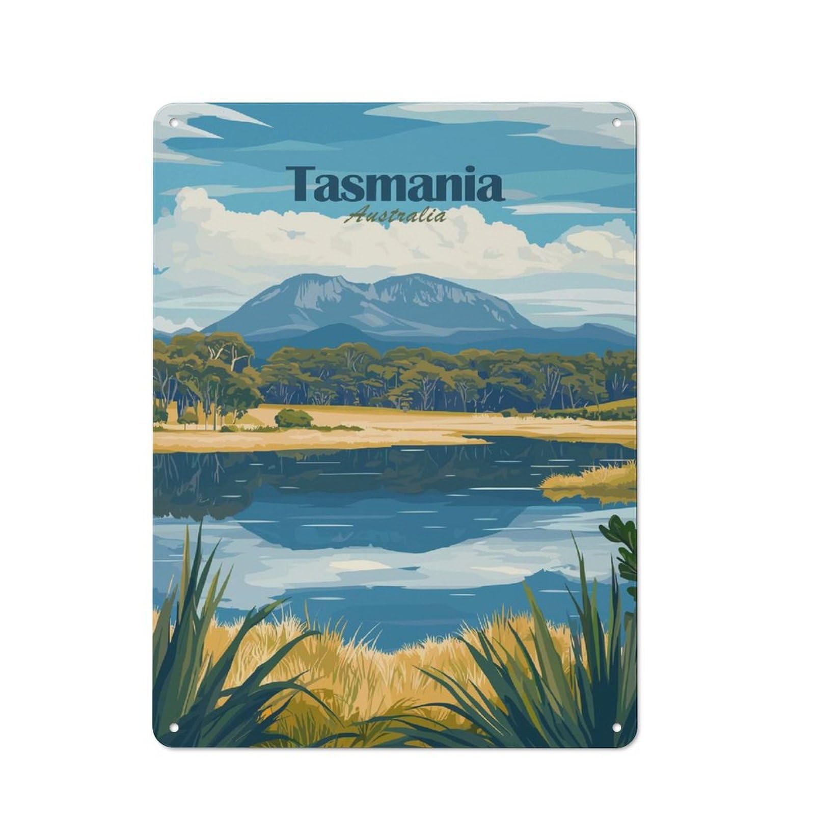 Tasmania Landscape Farmhouse Metal Sign 40x30cm, Rustic Country Wall Plaque for Farmhouse Kitchen, Pantry Or Dining Area