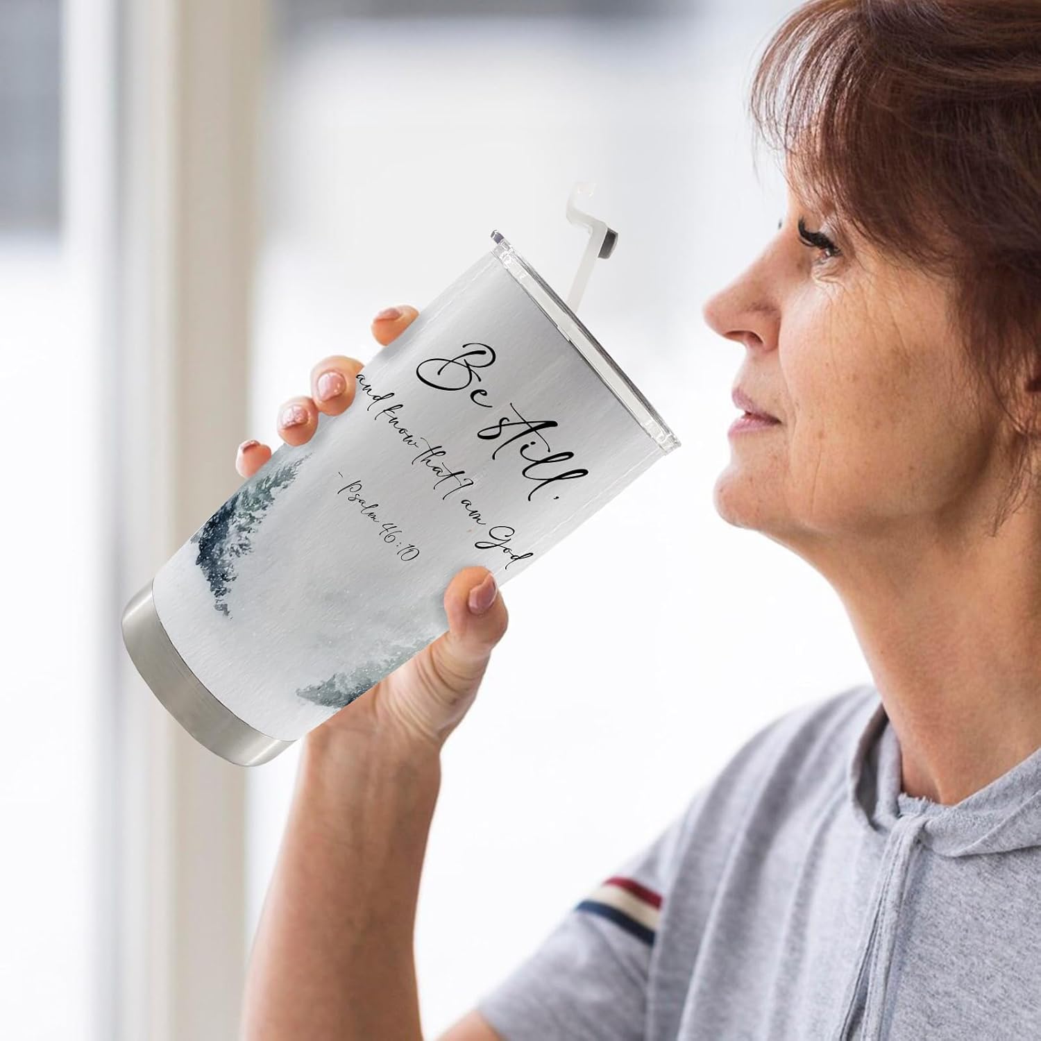 Be Still And Konw that I Am God Christian Water Stainless Steel Tumbler With Lid and Straw Travel Coffee Mug 20oz?Travel Coffee Mug Tumbler Faith Gifts For Women Faith Christian