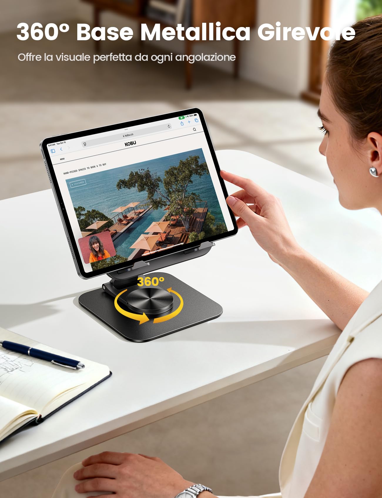 Lamicall Supporto per Tablet, Porta Tablet da Tavolo - [Base Metallo Girevole 360°] Supporto per iPad Regolabile, Porta Pieghevole per iPad Pro, Air, Mini, Samsung, iPhone, Altri Dispositivi 4,7-13"