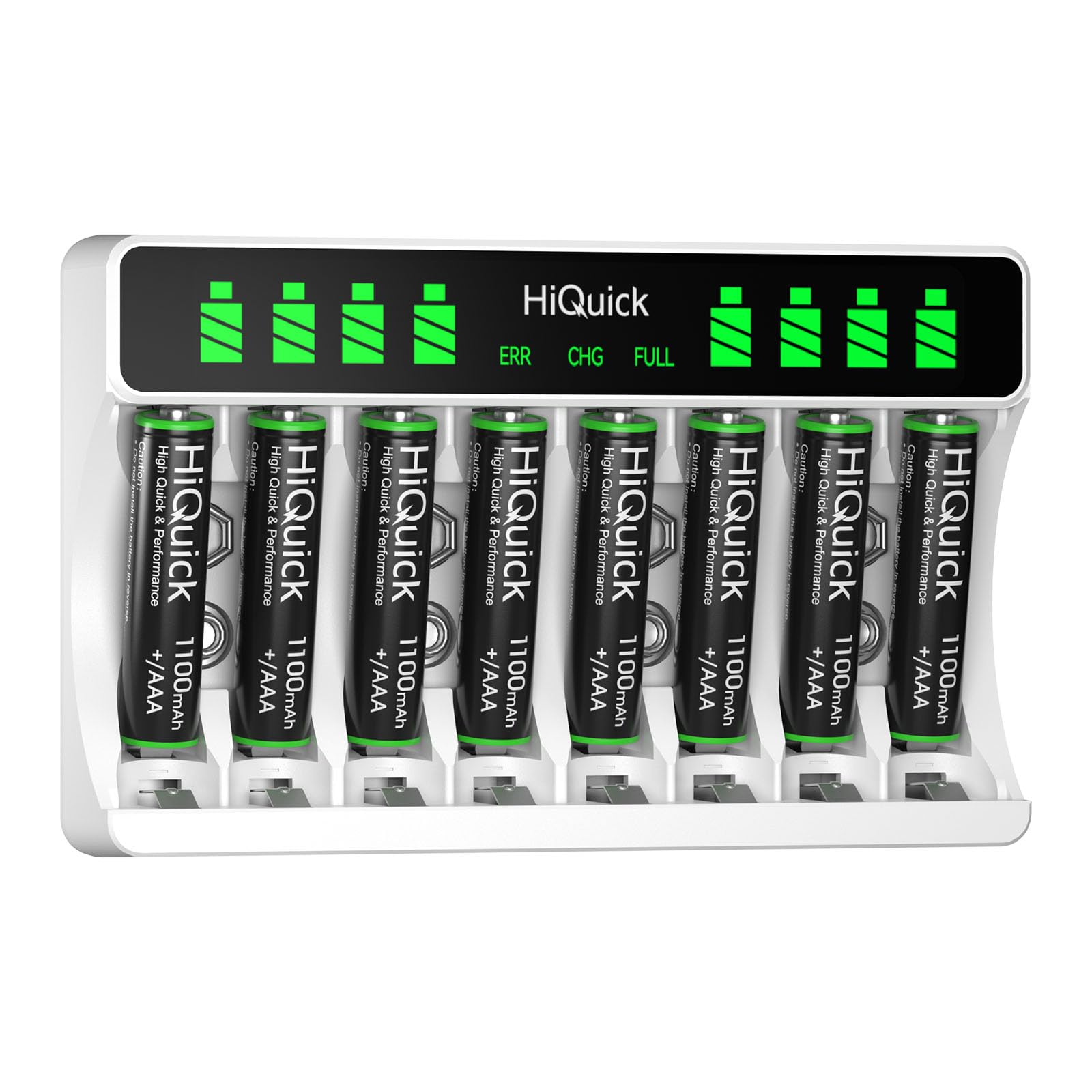 8-slot AA AAA LCD Battery Charger, 5V 2A Fast Charging Function, Type C Input, with 8 x 1100mAh AAA NI-MH Rechargeable Batteries, Battery and Charger Set