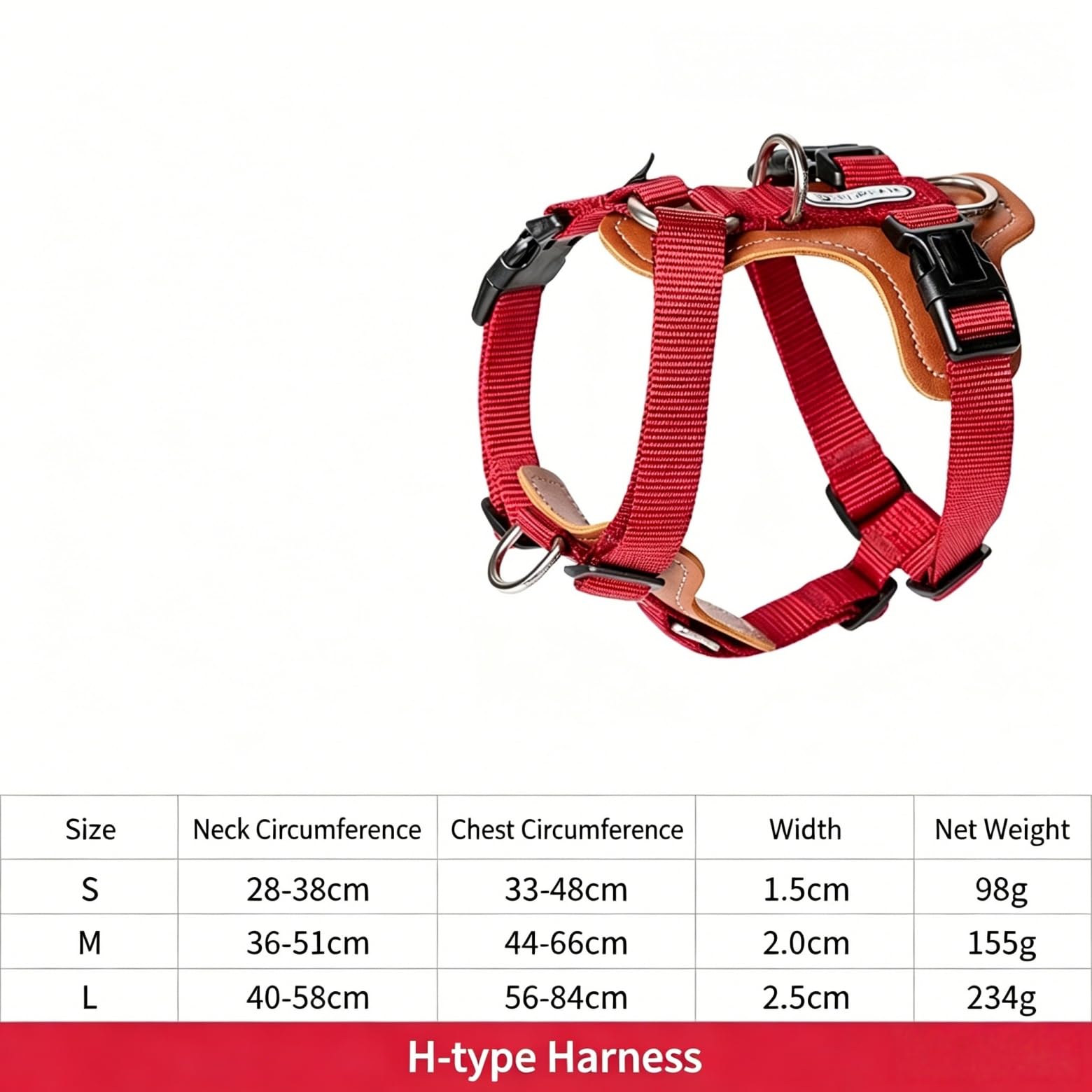 Arnés ajustable para perros en forma de H – Chaleco antitracción con 2 anillos de lino, acolchado transpirable, resistente al desgaste para entrenamiento y paseos, rojo, L