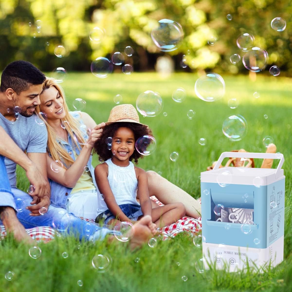 Bubble Machine for Kids, Portable Automatic Bubble Blower, Rechargeable Bubble Maker for Parties, 5000mAh Battery Bubble Toy, 3 Blowing Speed, 360° Auto Oscillation for Birthday Outdoor (Blue)