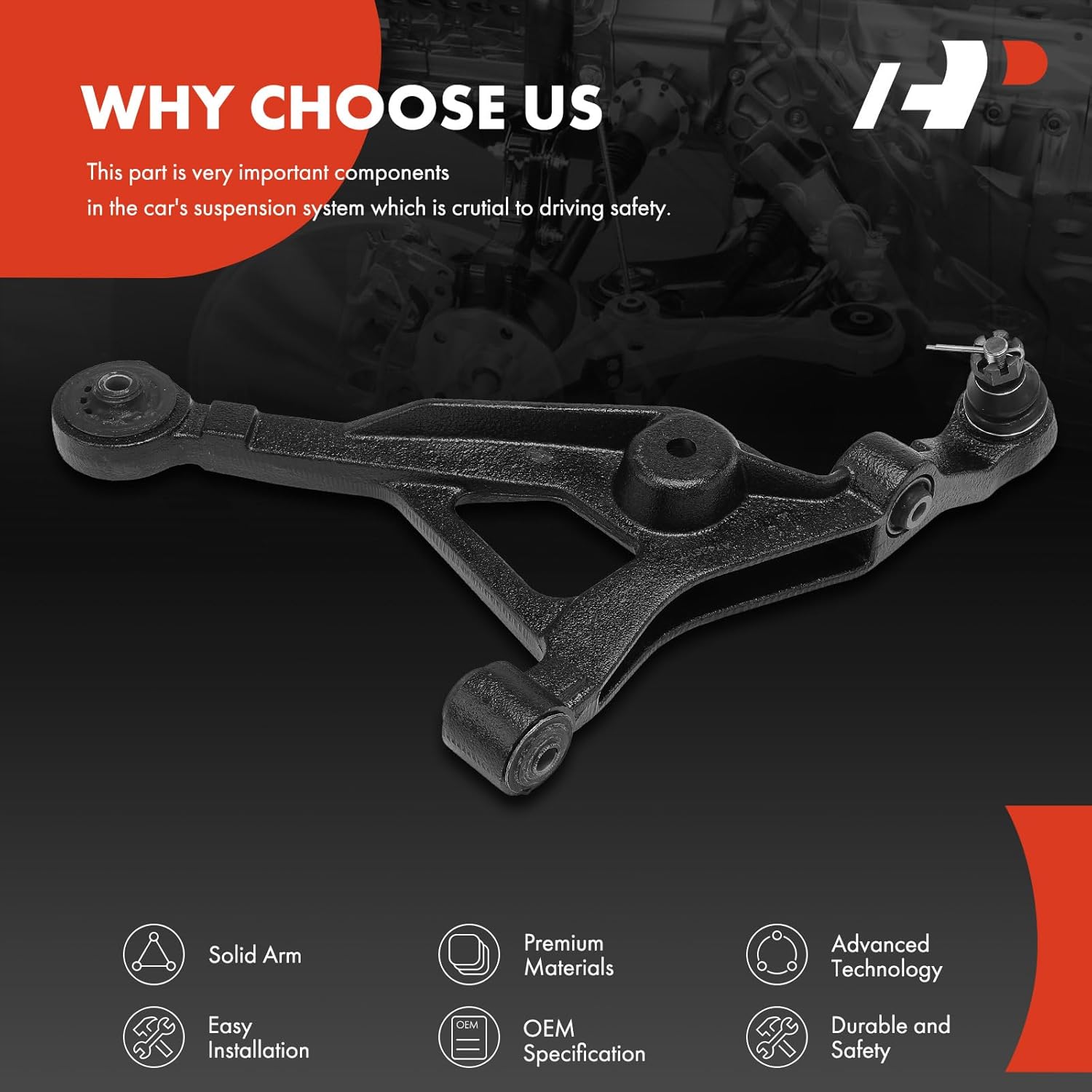 A-Premium Front Left Lower Control Arm, with Ball Joint & Bushing, Compatible with Chrysler Sebring 96-06, Cirrus 95-00, Dodge Stratus 95-06, Plymouth Breeze 96-00