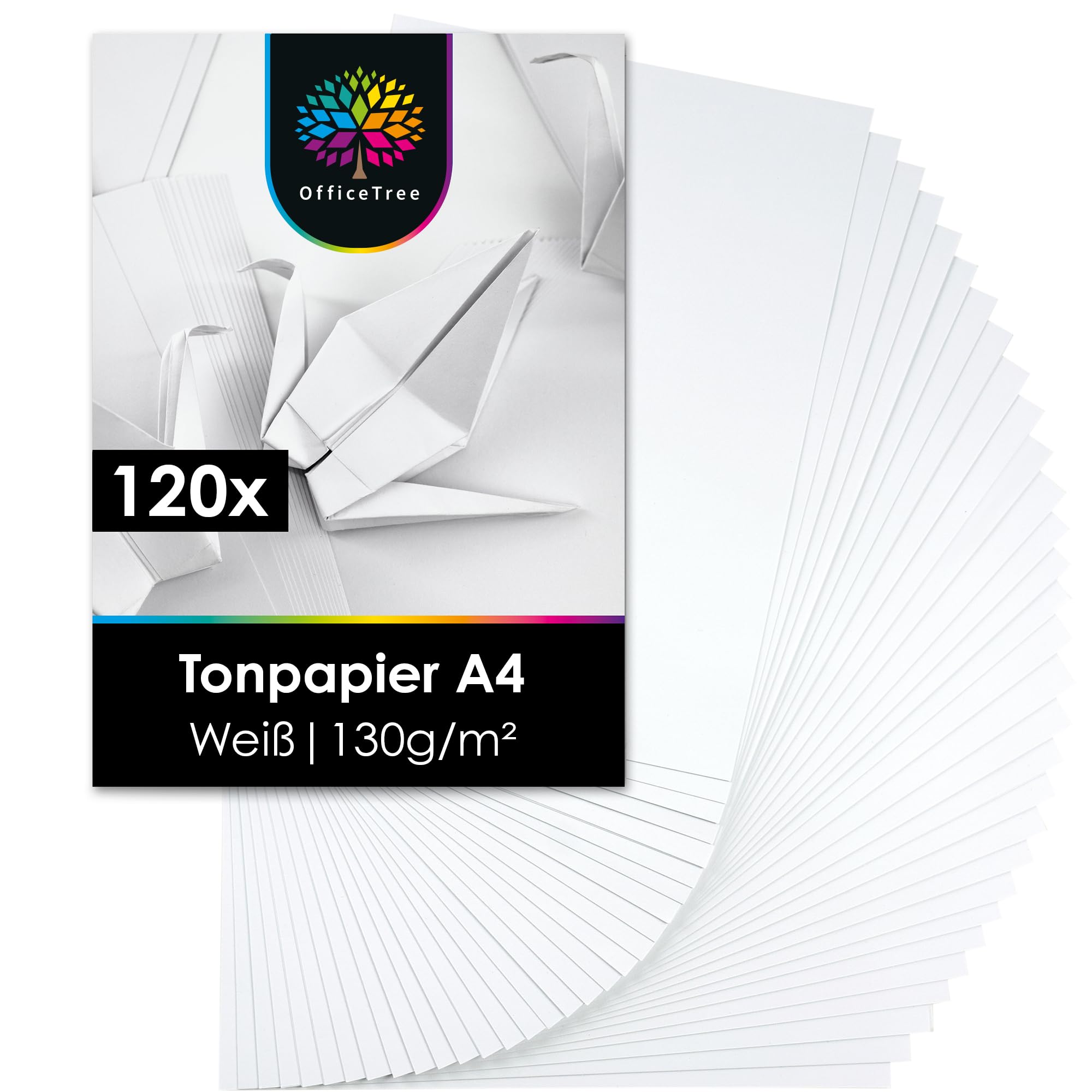 OfficeTree Tonpapier A4 130g/m² 120 Blatt Weiß - Bastelpapier zum Gestalten & Basteln