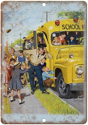 Miniatura 1 de Letrero de pared de pared de autobús escolar, pintura de hierro, hoja de metal vintage, arte de creatividad personalizada para bar, garaje,