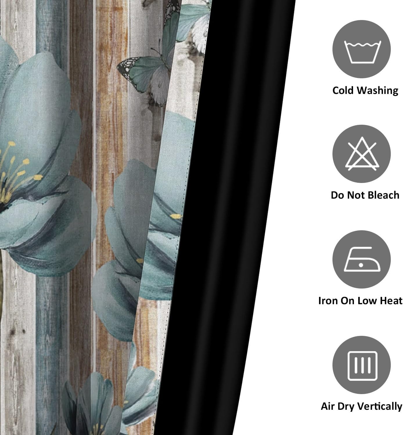 Farmhouse Floral Window Curtains Blue Flowers Butterfly Rustic Country Brown Wooden Window Drapes for Bedroom Living Room Kitchen Grommet Blackout Window Treatments 2 Panel Set,42x84inch
