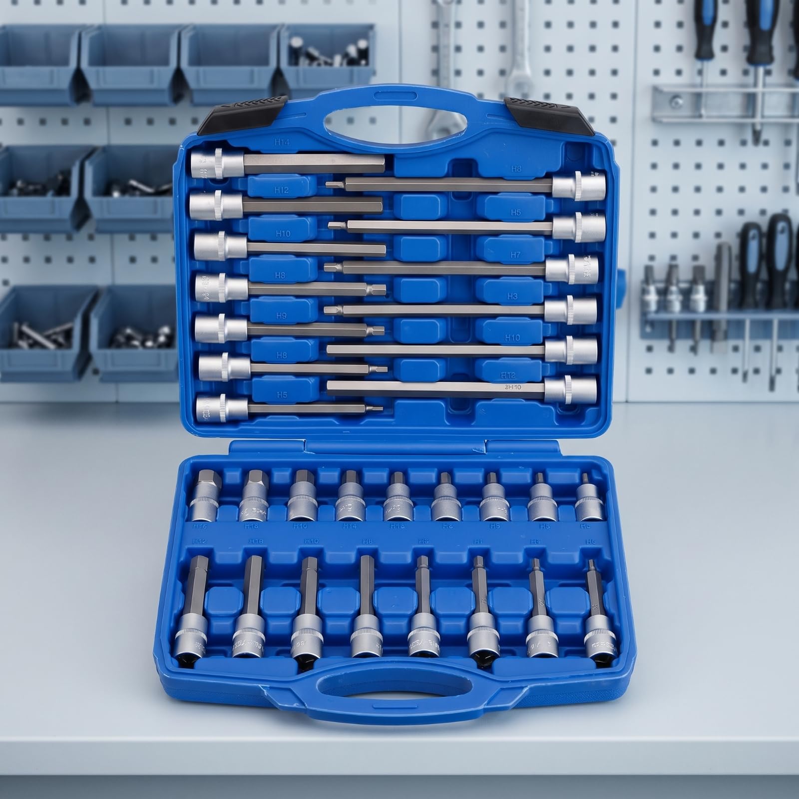 30 Pezzi Set di Chiavi a Bussola e Inserti Resistente Valigetta Rigida con Bussole Portatile Cassetta Degli Attrezzi con Cricchetto per Garage
