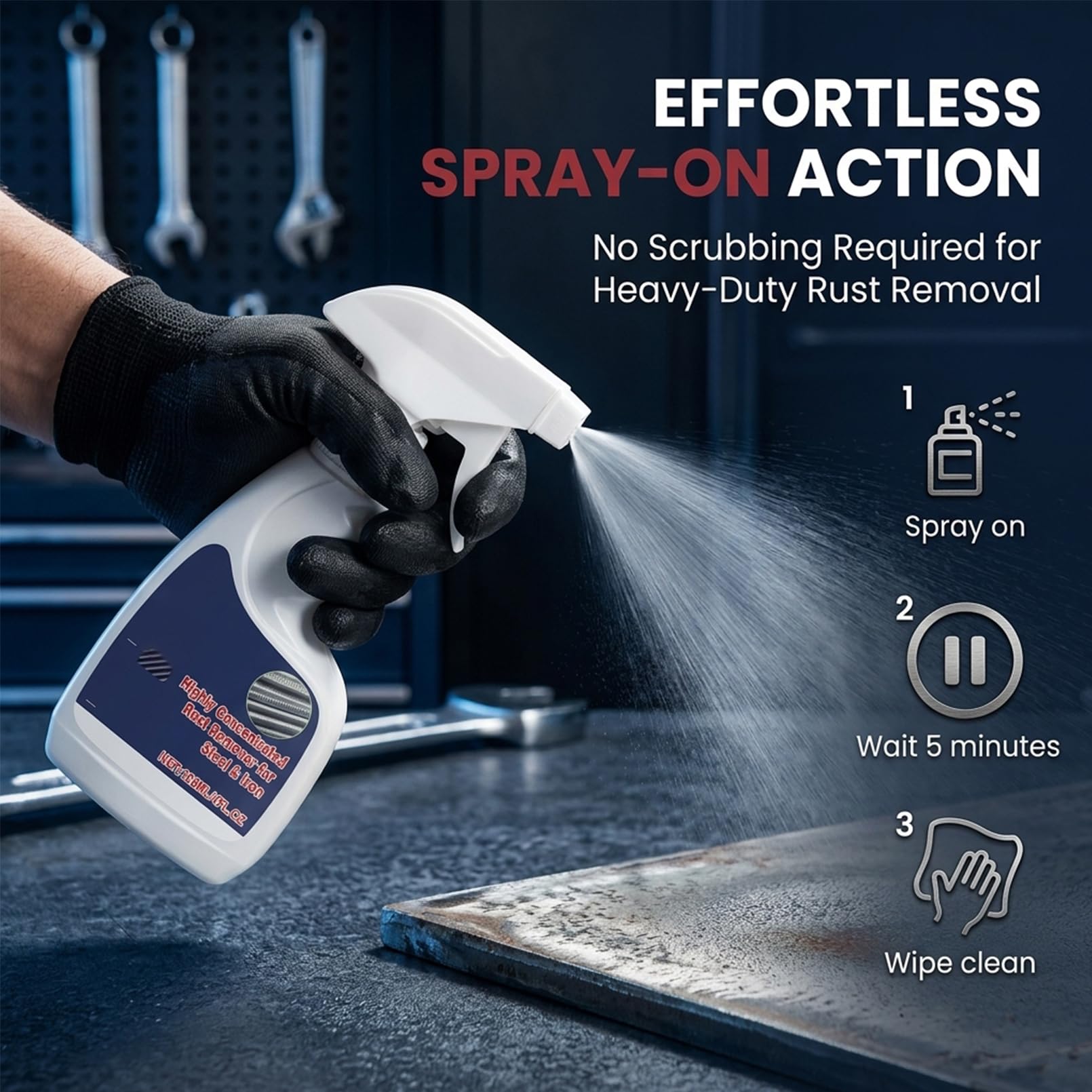 ROVIA Rust Remover Spray for Metal, Highly Concentrated Rust Remover for Steel Copper Stainless Steel, Heavy Duty Rust Remover Spray No Scrubbing, Fast Acting Rust Stain Remover 4 fl oz (1PC) - 5